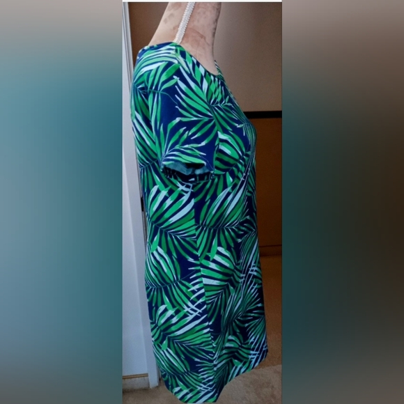 Old Navy~Floral Palm Leaves Green Tropical Bodycon Mini Tee Dress - Picture 10 of 12